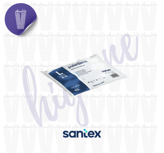 30 <h1 class="uppercase mb0">GUANTES DE POLIETILENO SANTEX</h1> <ul> <li><strong>Material:</strong> Polietileno de alta resistencia.</li> <li><strong>Color:</strong> Transparente.</li> <li><strong>Gramaje:</strong> 0,5 gramos para ligereza y durabilidad.</li> <li><strong>Talla:</strong> Universal, adaptable a cualquier tamaño de mano.</li> <li><strong>Presentación:</strong> Bolsas de 100 unidades.</li> <li><strong>Cantidad por Caja:</strong> 10.000 unidades (100 bolsas x 100 uds.).</li> <li><strong>Uso:</strong> Ideal para alimentación, hostelería, gasolineras, y sectores de estética y peluquería.</li> <li><strong>Documentación:</strong> Incluye Ficha Técnica GD52D, detallando especificaciones completas.</li> </ul> <strong>Ventajas:</strong> Económicos, hipoalergénicos, cómodos, y de ajuste universal. Perfectos para tareas que demandan cambios frecuentes y máxima higiene.