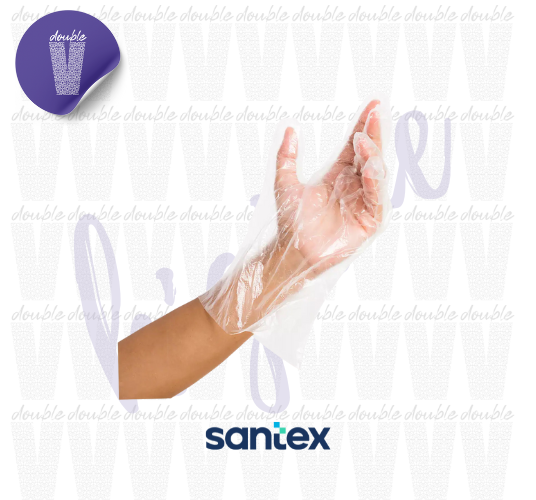 31 <h1 class="uppercase mb0">GUANTES DE POLIETILENO SANTEX</h1> <ul> <li><strong>Material:</strong> Polietileno de alta resistencia.</li> <li><strong>Color:</strong> Transparente.</li> <li><strong>Gramaje:</strong> 0,5 gramos para ligereza y durabilidad.</li> <li><strong>Talla:</strong> Universal, adaptable a cualquier tamaño de mano.</li> <li><strong>Presentación:</strong> Bolsas de 100 unidades.</li> <li><strong>Cantidad por Caja:</strong> 10.000 unidades (100 bolsas x 100 uds.).</li> <li><strong>Uso:</strong> Ideal para alimentación, hostelería, gasolineras, y sectores de estética y peluquería.</li> <li><strong>Documentación:</strong> Incluye Ficha Técnica GD52D, detallando especificaciones completas.</li> </ul> <strong>Ventajas:</strong> Económicos, hipoalergénicos, cómodos, y de ajuste universal. Perfectos para tareas que demandan cambios frecuentes y máxima higiene.