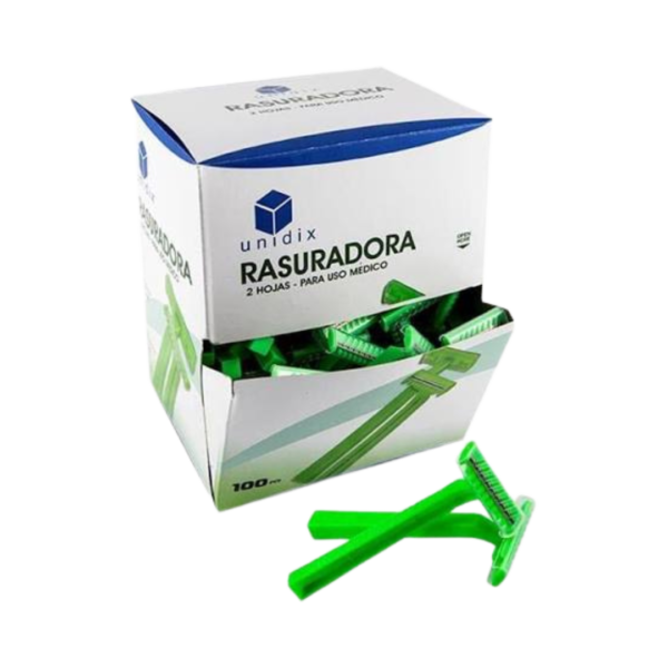 <table> <thead> <tr> <th style="text-align: center;"><strong>Especificación</strong></th> <th><strong>Detalle</strong></th> </tr> </thead> <tbody> <tr> <td><strong>Marca</strong></td> <td>Unidix®</td> </tr> <tr> <td><strong>Modelo</strong></td> <td>Rasuradora de Vello No Estéril de 2 hojas</td> </tr> <tr> <td><strong>Tipo</strong></td> <td>No estéril</td> </tr> <tr> <td><strong>Hojas</strong></td> <td>2 hojas de acero inoxidable</td> </tr> <tr> <td><strong>Mango</strong></td> <td>Ergonómico, antideslizante</td> </tr> <tr> <td><strong>Bandas Lubricantes</strong></td> <td>Enriquecidas con aloe vera y vitamina E</td> </tr> <tr> <td><strong>Uso Recomendado</strong></td> <td>Todo tipo de vello y piel</td> </tr> <tr> <td><strong>Material</strong></td> <td>Materiales reciclables</td> </tr> <tr> <td><strong>Empaque</strong></td> <td>Diseñado para minimizar el impacto ambiental</td> </tr> <tr> <td><strong>Beneficios</strong></td> <td>Afeitado suave y preciso, protección de la piel, fácil manejo</td> </tr> <tr> <td><strong>Disponibilidad</strong></td> <td>Adecuada para hombres y mujeres</td> </tr> </tbody> </table>