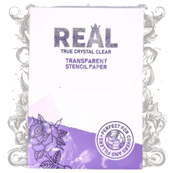 <h3><strong>Ficha Técnica: Real Stencil True Crystal Clear</strong></h3> <table> <thead> <tr> <th><strong>Especificación</strong></th> <th><strong>Detalle</strong></th> </tr> </thead> <tbody> <tr> <td><strong>Producto</strong></td> <td>Real Stencil True Crystal Clear</td> </tr> <tr> <td><strong>Descripción</strong></td> <td>Papel transparente ideal para plantillas de tatuaje.</td> </tr> <tr> <td><strong>Compatibilidad</strong></td> <td>Funciona con cualquier termocopiadora estándar.</td> </tr> <tr> <td><strong>Material</strong></td> <td>Transparente, diseñado para máxima precisión y claridad.</td> </tr> <tr> <td><strong>Usos principales</strong></td> <td>Transferencia de diseños para tatuajes con alta definición y detalle.</td> </tr> <tr> <td><strong>Beneficios clave</strong></td> <td>- Transparencia insuperable para verificación del diseño.</td> </tr> <tr> <td></td> <td>- Durabilidad en sesiones largas.</td> </tr> <tr> <td></td> <td>- Alineación sencilla en la piel gracias a su claridad.</td> </tr> <tr> <td><strong>Recomendado para</strong></td> <td>Tatuadores profesionales y estudios que buscan herramientas de calidad.</td> </tr> <tr> <td><strong>Opiniones destacadas</strong></td> <td><em>"Mejora la precisión y ahorra tiempo. No volvería a usar otro papel."</em></td> </tr> <tr> <td><strong>Formato de uso</strong></td> <td>Introducir en la termocopiadora, transferir el diseño y aplicar en la piel.</td> </tr> <tr> <td><strong>Disponibilidad</strong></td> <td>Tiendas especializadas y plataformas en línea.</td> </tr> <tr> <td><strong>Público objetivo</strong></td> <td>Artistas del tatuaje que exigen calidad y resultados perfectos.</td> </tr> </tbody> </table>