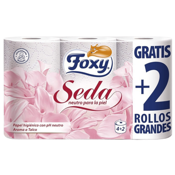   <p data-sourcepos="1:1-1:74"><strong>Foxy Seda: el papel higiénico suave y seguro para todo tipo de pieles.</strong></p> <p data-sourcepos="3:1-3:20"><strong>Características:</strong></p> <ul data-sourcepos="5:1-10:0"> <li data-sourcepos="5:1-5:27">3 capas extra absorbentes</li> <li data-sourcepos="6:1-6:27">100% pura celulosa virgen</li> <li data-sourcepos="7:1-7:11">pH neutro</li> <li data-sourcepos="8:1-8:19">Perfumado a talco</li> <li data-sourcepos="9:1-10:0">Clínicamente testado</li> </ul> <p data-sourcepos="11:1-11:15"><strong>Beneficios:</strong></p> <ul data-sourcepos="13:1-17:22"> <li data-sourcepos="13:1-13:19">Suavidad superior</li> <li data-sourcepos="14:1-14:34">Confort para todo tipo de pieles</li> <li data-sourcepos="15:1-15:24">Seguridad para la piel</li> <li data-sourcepos="16:1-16:17">Aroma agradable</li> <li data-sourcepos="17:1-17:22">Clínicamente testado</li> </ul>        